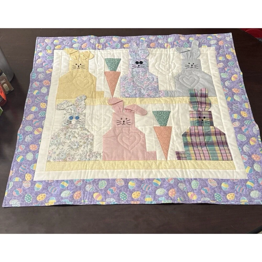 Colorful Bunny Quilt Wall Hanging or throw. 32 x 36 Vintage Made In The 1990’s